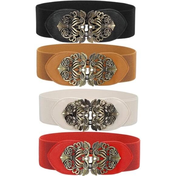 2/3/4 Pack Women Vintage Wide Waist Belt for Dress, Elastic Cinch Belt